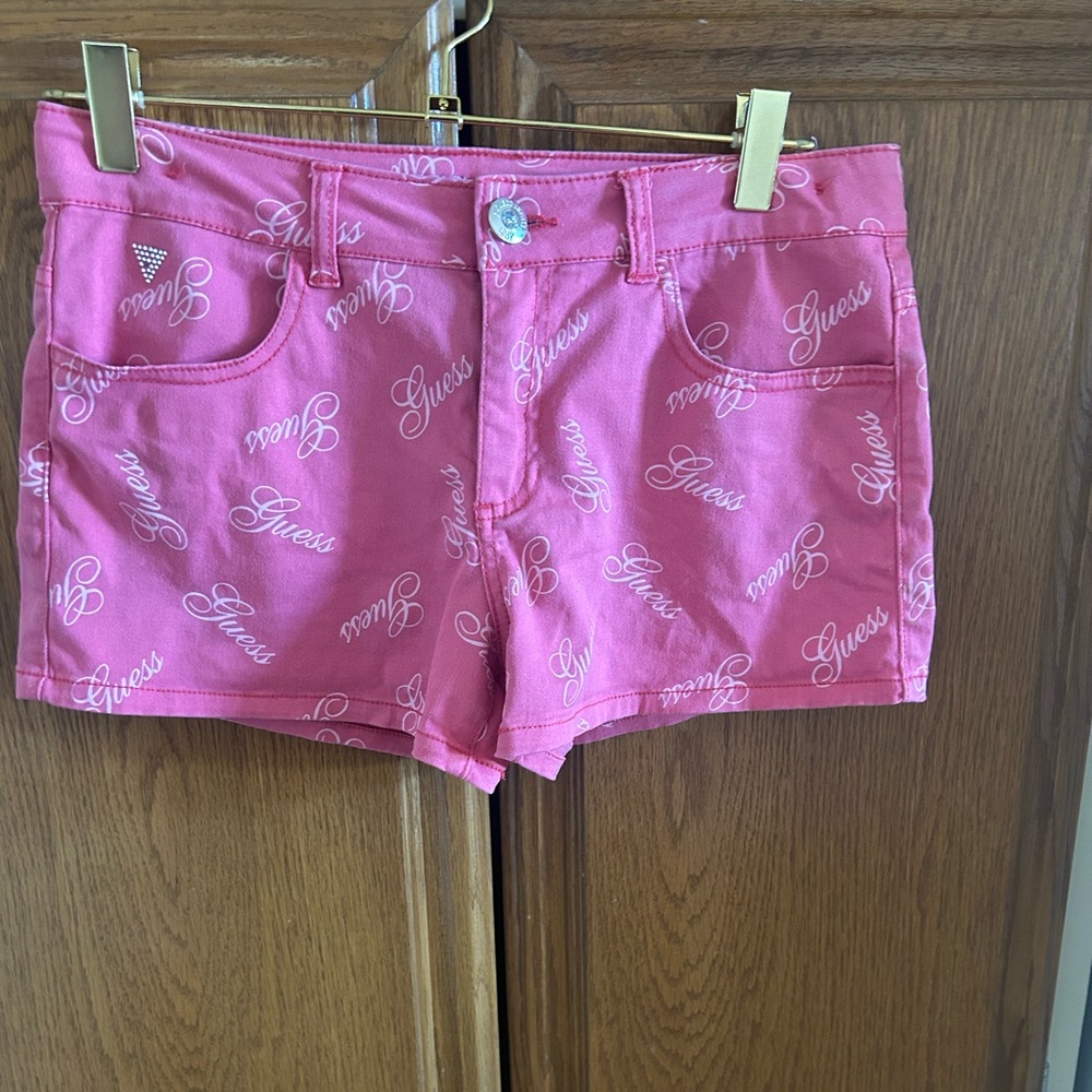 Guess Pink Logo Jean Shorts